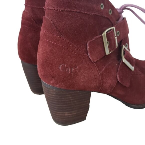 Caterpillar Briony Suede Waterproof Heeled Lace Up Ankle Booties Burgundy - Picture 4 of 5